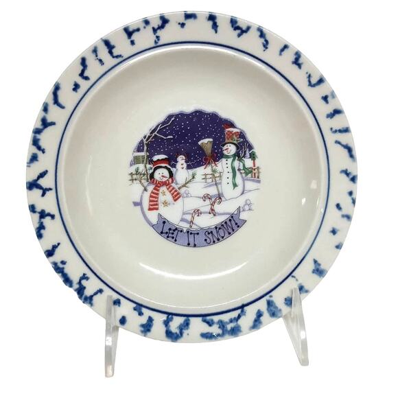 Charming Winter Snowman Decorative Plate Whimsical Christmas Decor Let it Snow - Picture 3 of 10